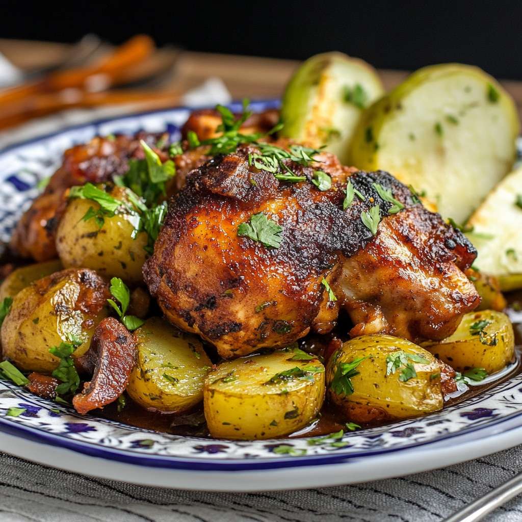 Pollo al ajillo con papas